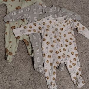 Carter's Milk & Cookies Footed One-Piece Pajamas - White, Light Gray, Mint